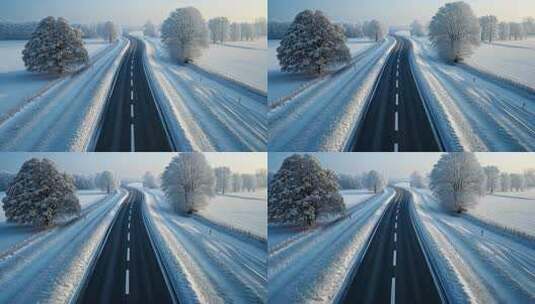 【4K高清】雪域公路道路雪景冬天唯美景色高清在线视频素材下载