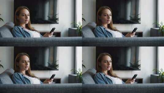 女子沙发上玩手机素材高清在线视频素材下载