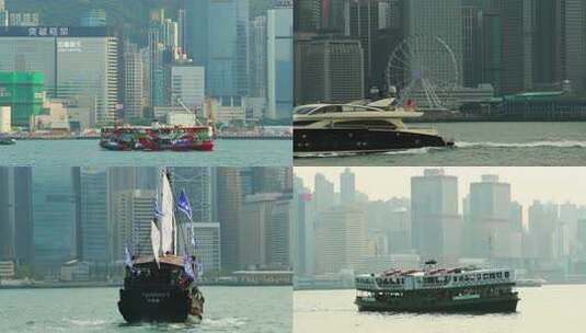 香港维多利亚港的旅游船合集高清在线视频素材下载