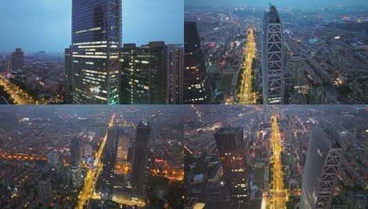 长春人民大街解放大路夜景航拍合集高清在线视频素材下载