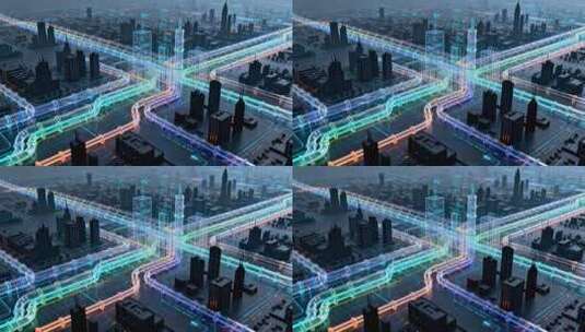 未来科技感城市网络线路图高清在线视频素材下载