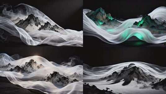 丝绸与群山共舞 光影国风 意境高清在线视频素材下载