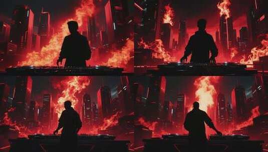 DJ在城市夜景前操控设备高清在线视频素材下载