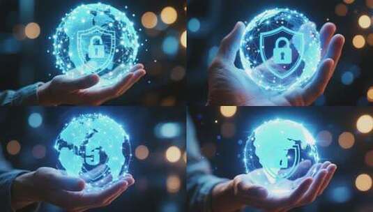 手托带锁地球网络科技画面高清在线视频素材下载