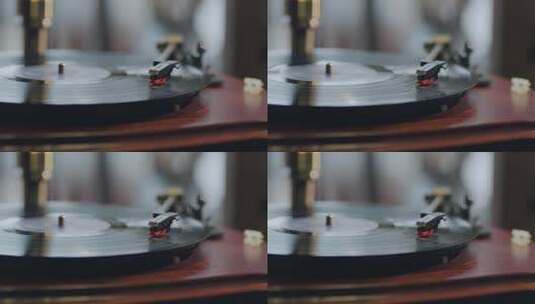 老式唱机播放黑胶唱片的特写高清在线视频素材下载