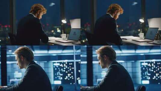 夜晚办公室加班场景高清在线视频素材下载