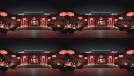 唐风建筑夜景红灯笼点缀下的古典意境高清在线视频素材下载