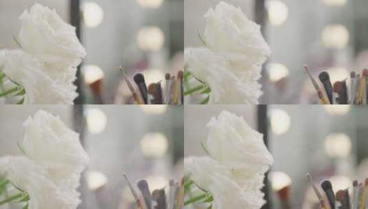 婚礼现场给鲜花喷水浪漫的花束高清在线视频素材下载