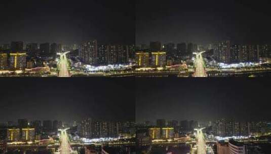 航拍广东江门五邑城商业中心胜利路夜景高清在线视频素材下载