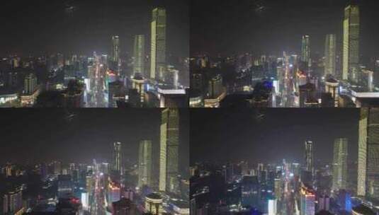 湖南长沙五一大道交通夜景航拍高清在线视频素材下载