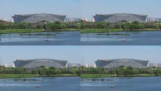 成都高新区锦城湖公园环球中心高清在线视频素材下载