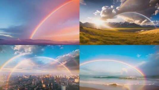 城市彩虹瀑布唯美天空高清在线视频素材下载