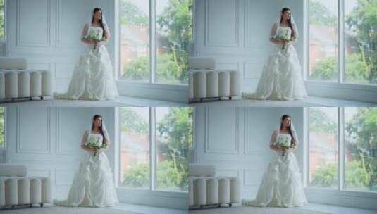 新娘，婚礼，白色连衣裙，花束高清在线视频素材下载