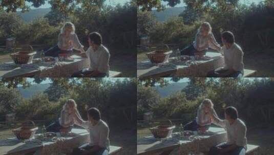 恋人在户外野餐吃西瓜高清在线视频素材下载