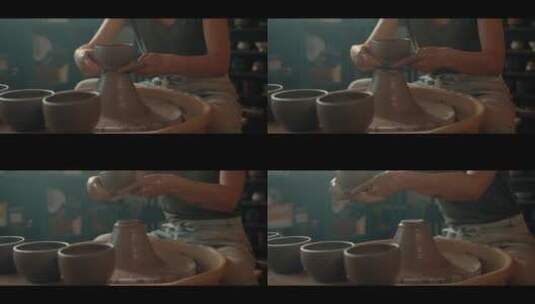 在陶艺室里做陶瓷碗的陶艺师高清在线视频素材下载