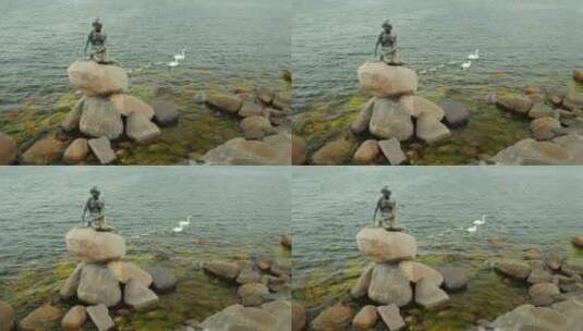 哥本哈根湾的小美人鱼雕像高清在线视频素材下载