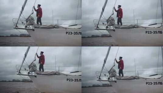 高清实拍站在正在行驶的船上的男人高清在线视频素材下载