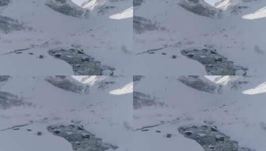 唯美大气震撼冬季长白山及瀑布雪景航拍高清在线视频素材下载