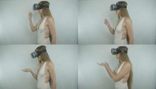 一个女人体验虚拟现实眼镜高清在线视频素材下载