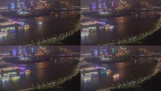 夜晚城市的河流与桥梁高清在线视频素材下载