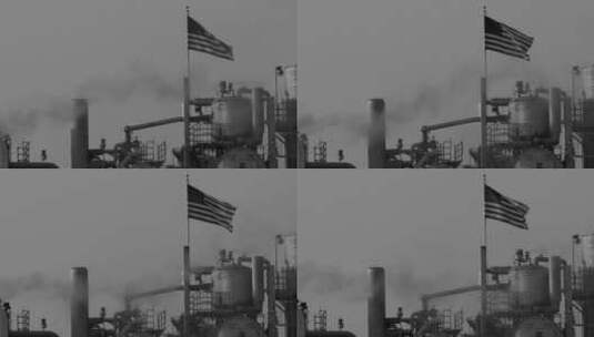 美国工厂排放烟雾的黑白影像高清在线视频素材下载
