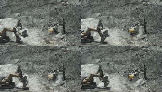 航拍卡车挖掘采石场现场高清在线视频素材下载