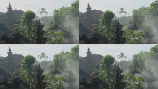 寺庙前的绿色树木高清在线视频素材下载