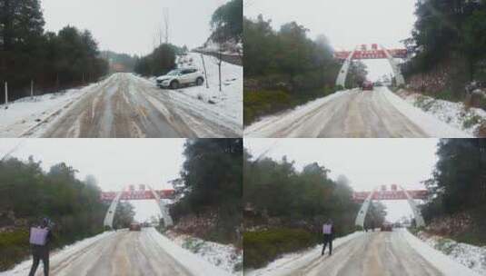 寒冷冰雪天气积雪结冰路面影响通行交通高清在线视频素材下载