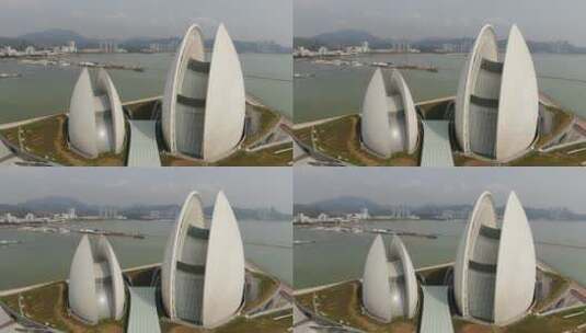 广东珠海贝壳大剧院地标建筑航拍高清在线视频素材下载