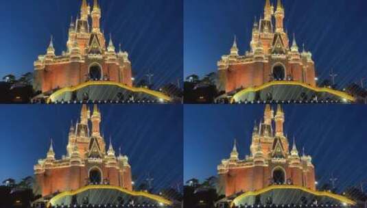 泉城欧乐堡景区，游乐园魔幻城堡灯光秀高清在线视频素材下载