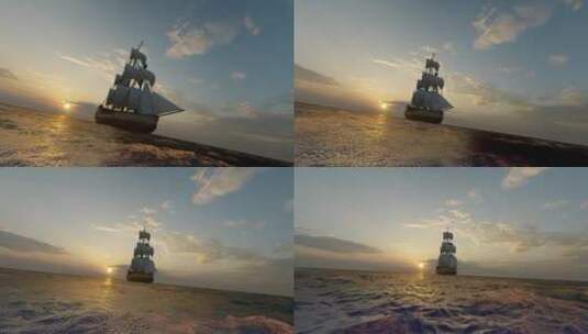 夕阳西下帆船出海远行高清在线视频素材下载