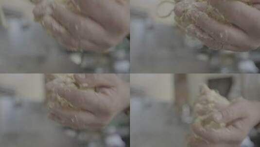满族酸汤子美食制作制作者手部特写高清在线视频素材下载