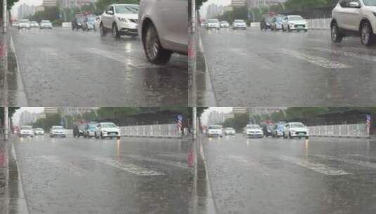 城市街头暴雨行人车流高清在线视频素材下载