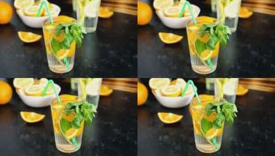 薄荷叶橙汁高清在线视频素材下载