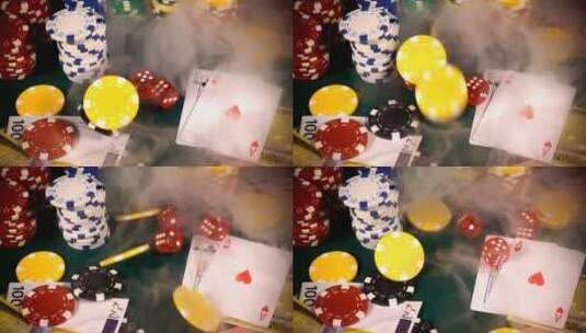 赌场筹码掉进扑克牌高清在线视频素材下载
