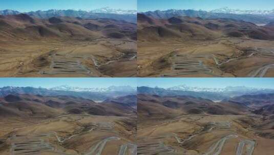 西藏珠峰大本营盘山路航拍4K高清在线视频素材下载