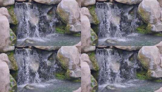 慢镜头小溪山泉清澈小瀑布风景高清在线视频素材下载