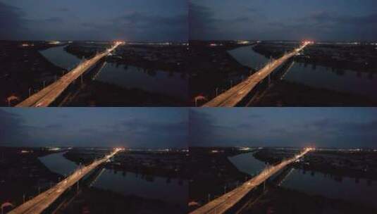 湖南衡阳耒水大桥夜景航拍高清在线视频素材下载