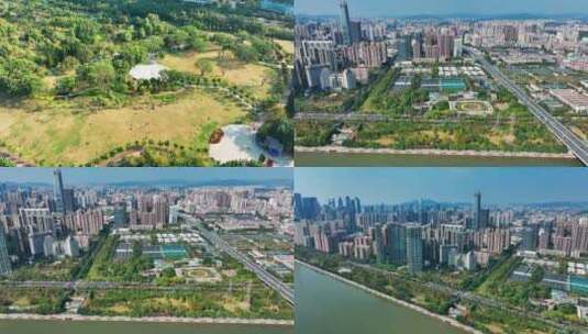 广州会展公园珠江公园带状公园航拍高清在线视频素材下载