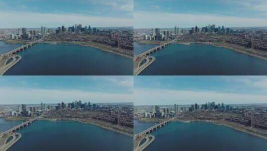 航拍波士顿市查尔斯河大桥高清在线视频素材下载
