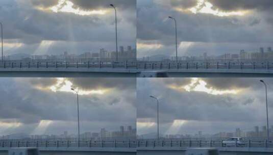 云中落下的一道光，大连星海湾跨海大桥高清在线视频素材下载