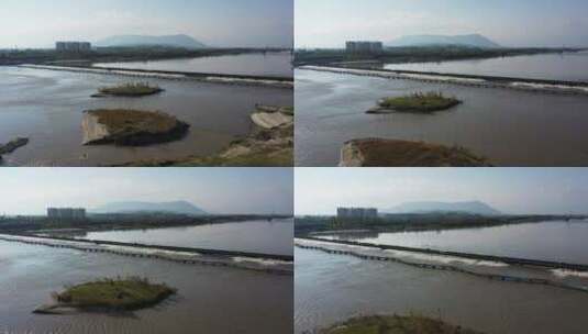 陕西汉中汉江湿地公园汉江彩虹九曲桥前进高清在线视频素材下载