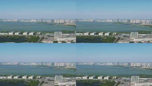 航拍湖北武汉沙湖片区高楼建筑竖屏高清在线视频素材下载