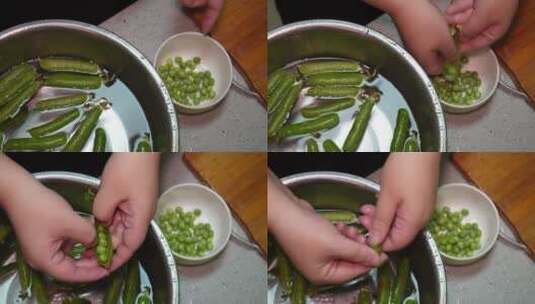 剥豌豆剥青豆处理豆子高清在线视频素材下载