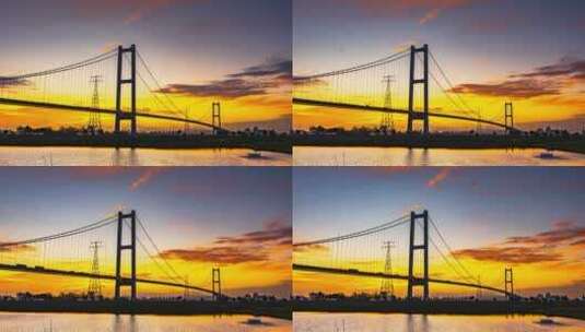 8K广州南沙城市基建大桥朝霞延时视频高清在线视频素材下载