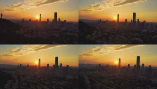 城市夕阳航拍 太阳落山高清在线视频素材下载