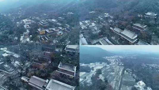 4K航拍飞来峰灵隐寺冬季雪景视频高清在线视频素材下载