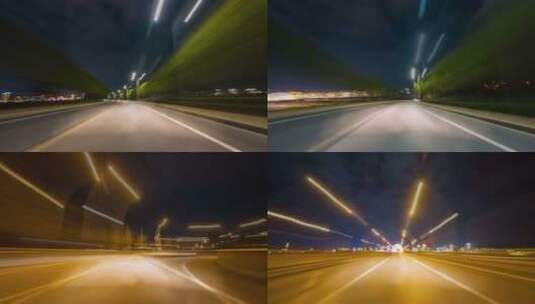 城市道路夜晚开车第一视角延时视频高清在线视频素材下载