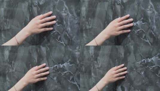少女的手抚摸岩板表面材质高清在线视频素材下载