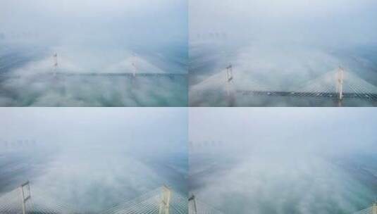 安徽蚌埠淮河解放桥平流雾云海航拍延时4k高清在线视频素材下载